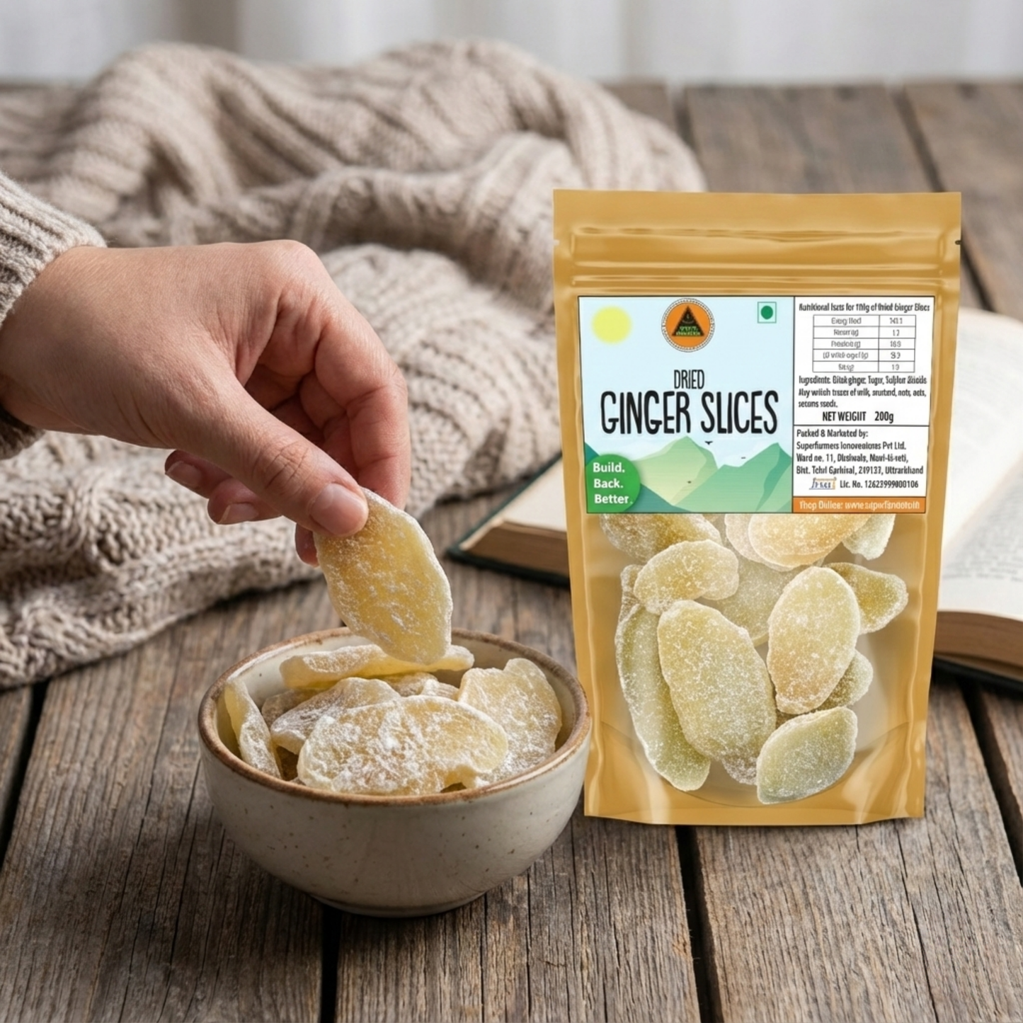 Superfarmers Dried Ginger Slices 200g – Sweet & Spicy Candied Ginger for Snacking