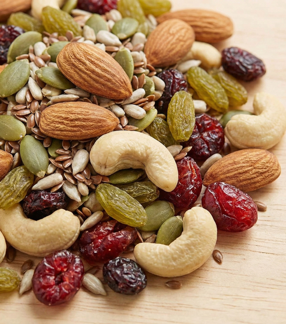 Superfarmers Mixed Nuts & Seeds 500g stand-up pouch with a clear window showing the roasted blend of nuts, seeds, and dried fruits.