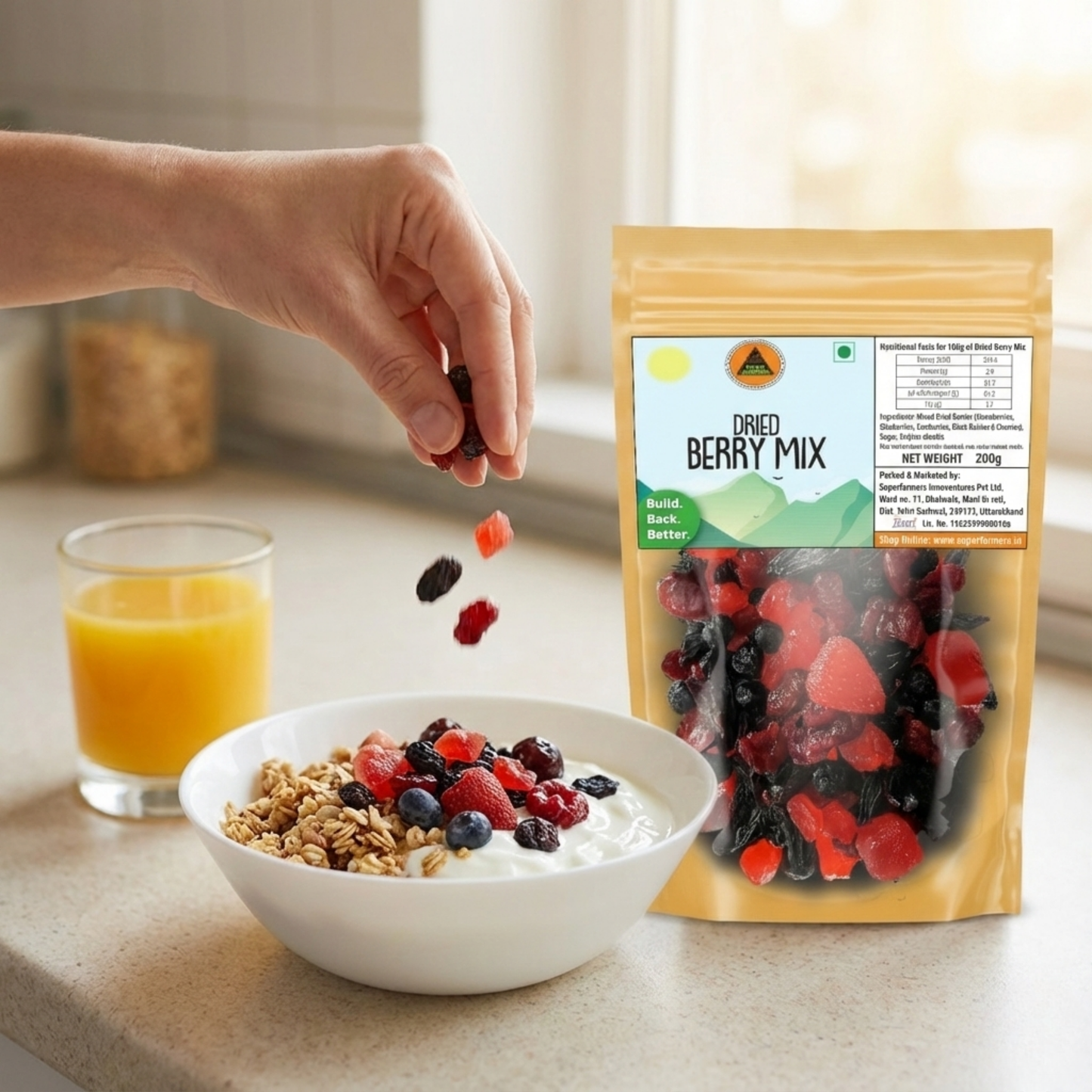 Superfarmers Premium Dried Berry Mix – Sweet & Tangy Blend of Strawberries, Blueberries, Cranberries, Cherries & Raisins (200g)