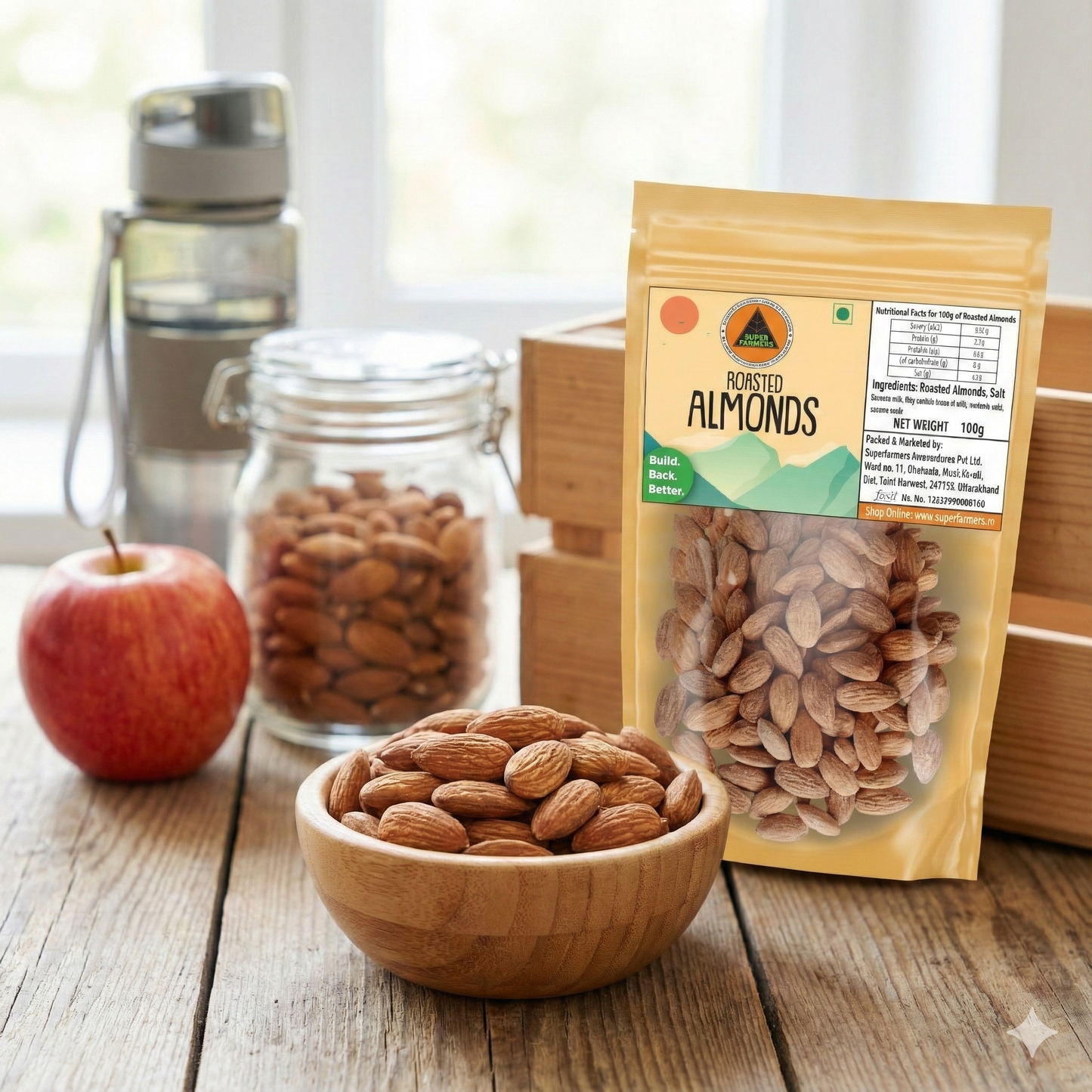 Superfarmers Roasted & Salted Almonds 100g – Crunchy & Nutritious