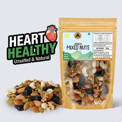 Superfarmers Unsalted Mixed Nuts – Premium Dry Fruit Blend with Walnuts, Almonds, Cashews & Raisins (100g / 200g / 500g)