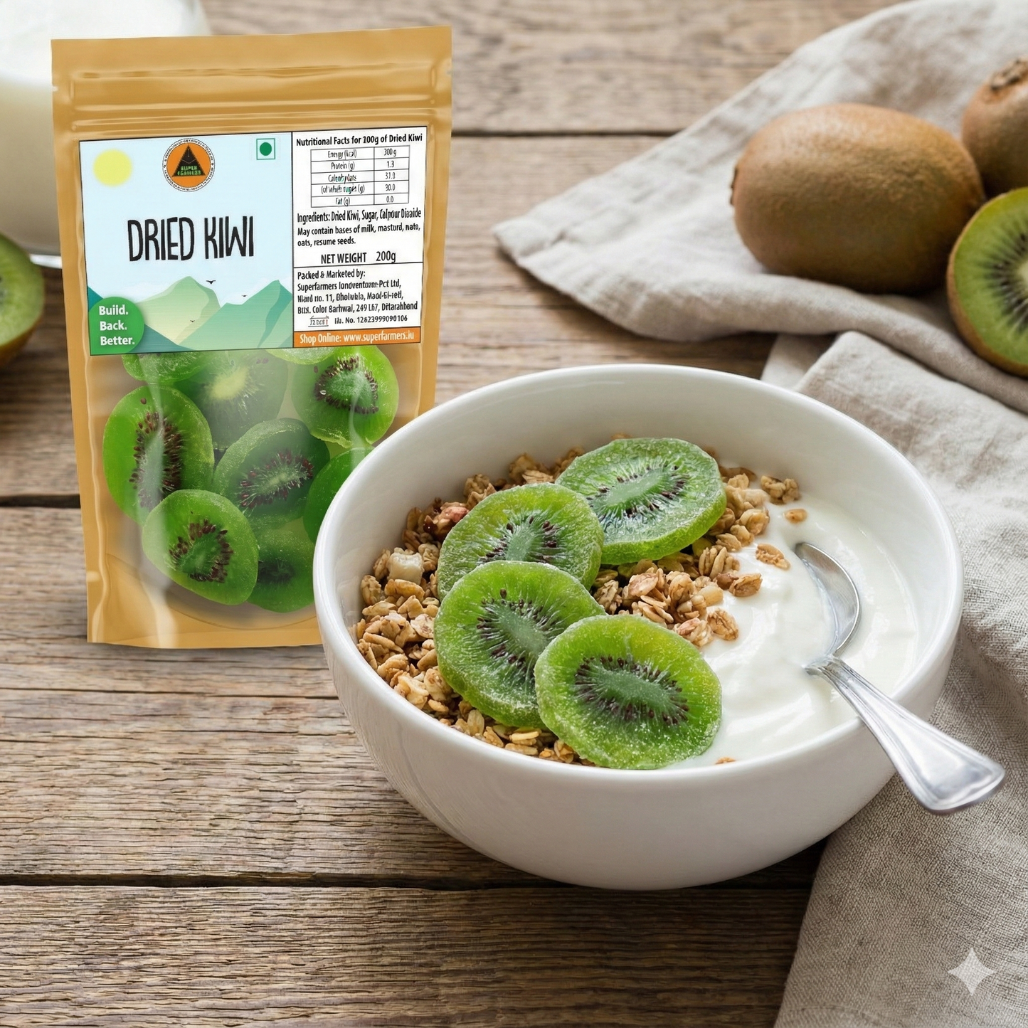Superfarmers Premium Dried Kiwi Slices - Sweet & Tangy Fruit Snack (200g)