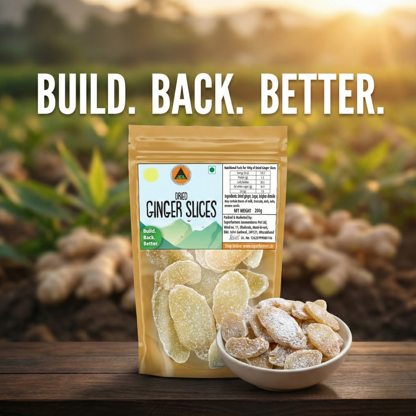 Superfarmers Dried Ginger Slices 200g – Sweet & Spicy Candied Ginger for Snacking
