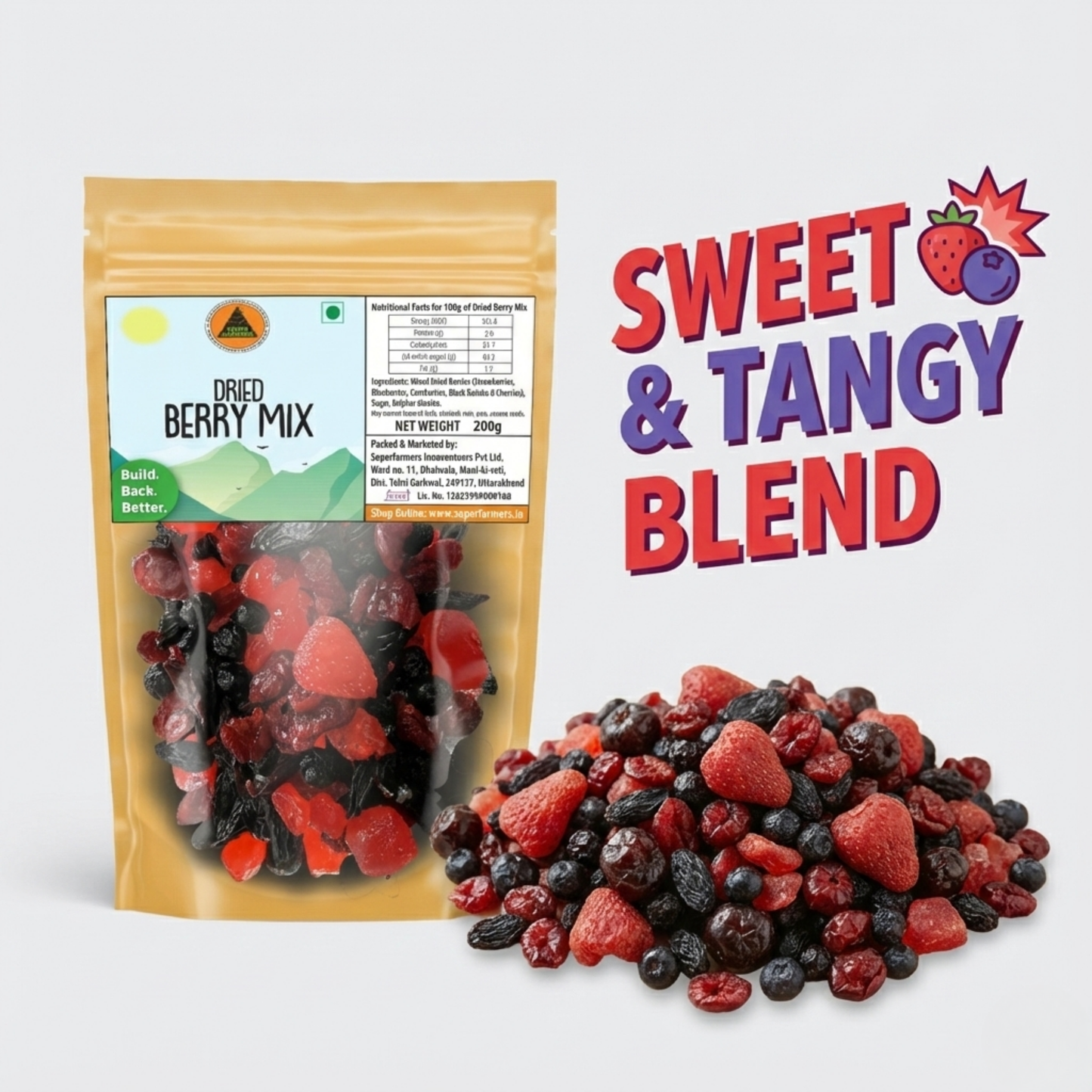 Superfarmers Premium Dried Berry Mix – Sweet & Tangy Blend of Strawberries, Blueberries, Cranberries, Cherries & Raisins (200g)