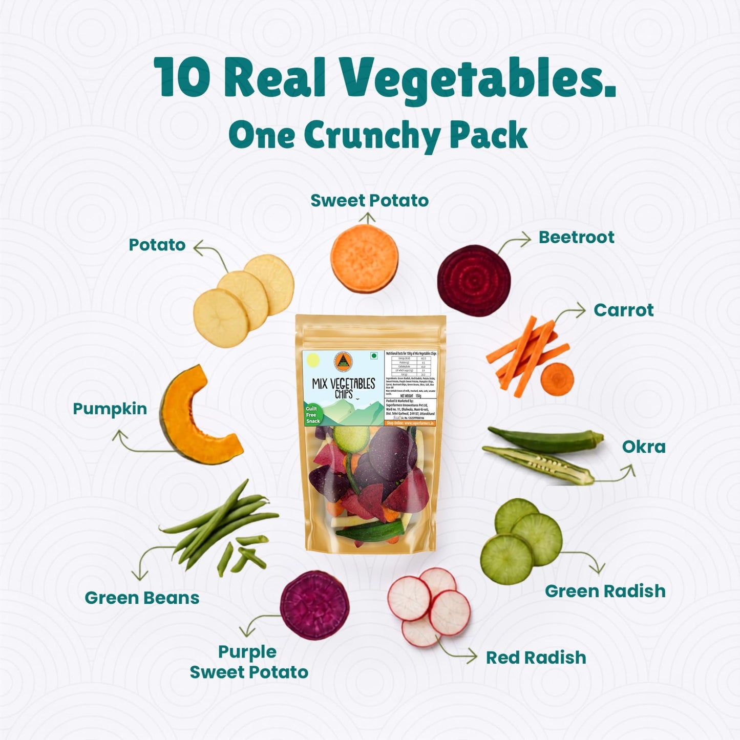 Superfarmers Mixed Vegetable Chips 150g – Guilt Free Snack | Healthy Veggie Snack