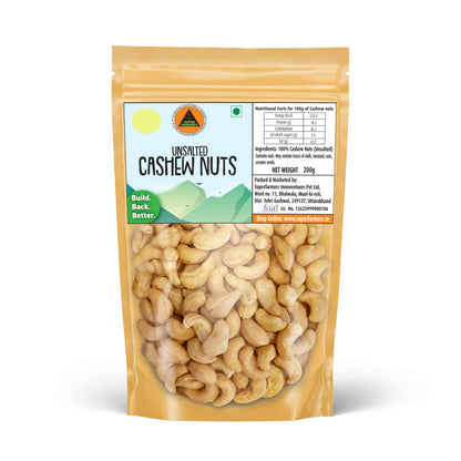Superfarmers unsalted cashew nuts whole kaju kernels 200g pack