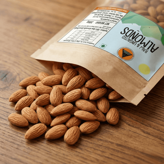 Superfarmers Raw & Unsalted Almonds – Premium Badam Kernels for Brain Health (200g / 500g)