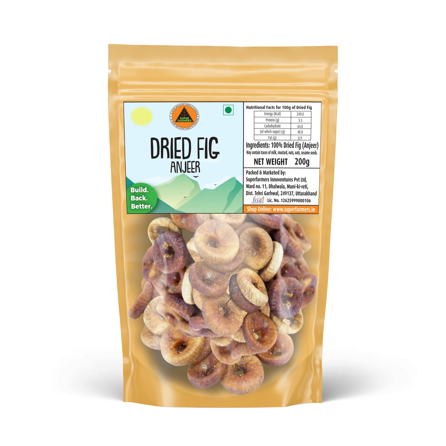 Superfarmers dried figs anjeer 200g pack natural unsweetened