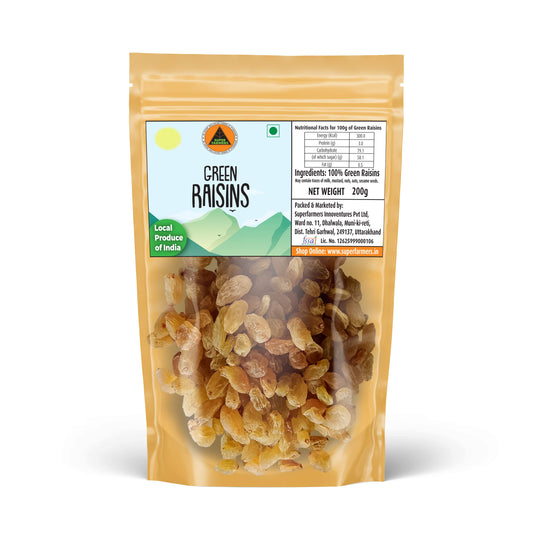 Superfarmers premium green raisins kishmish 200g pack Indian produce