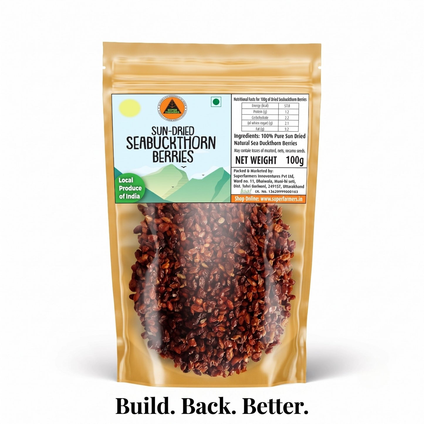 Superfarmers Premium Sun-Dried Seabuckthorn Berries – Pure & Natural, 100g