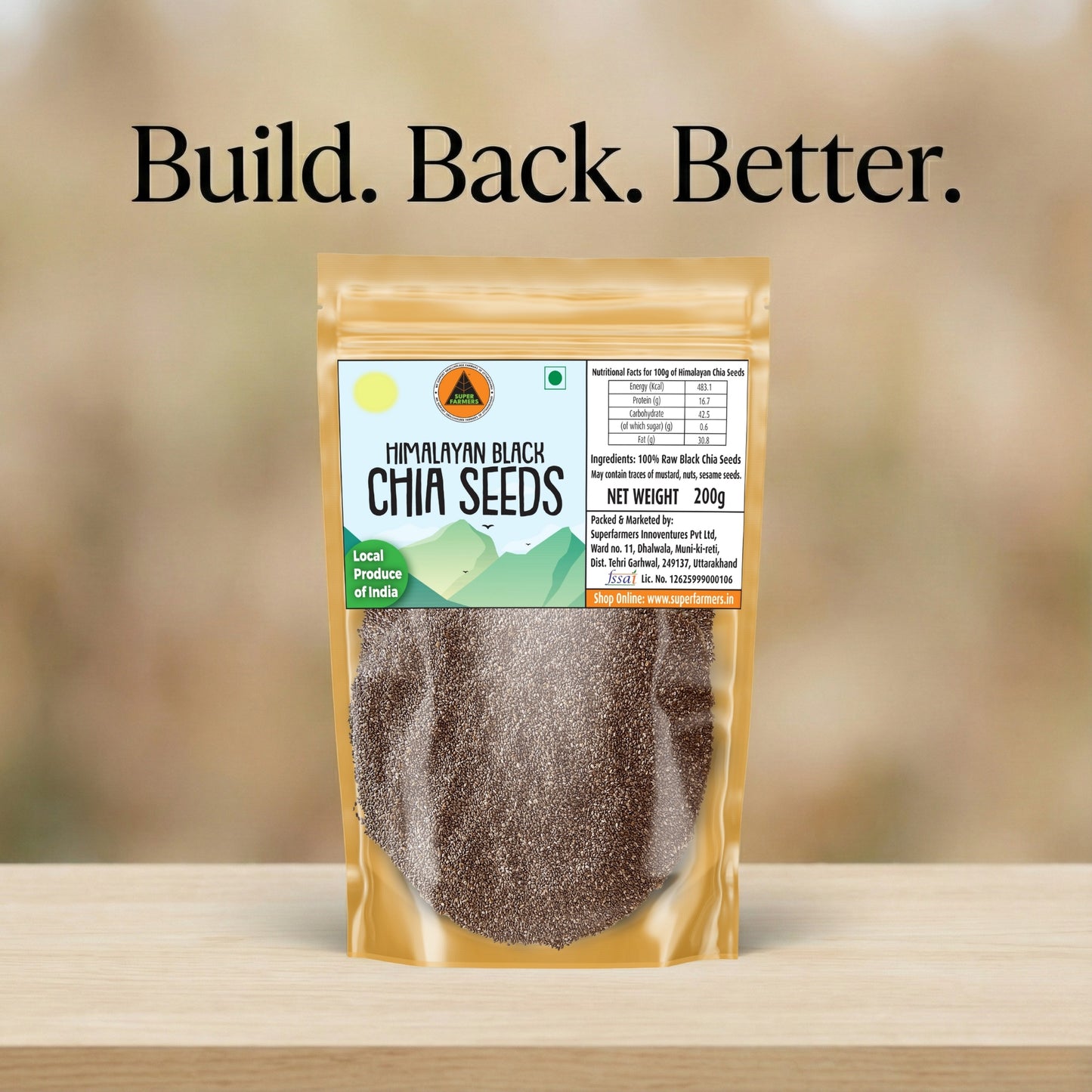 Superfarmers Himalayan Black Chia Seeds - Raw & Nutrient-Rich (200g)