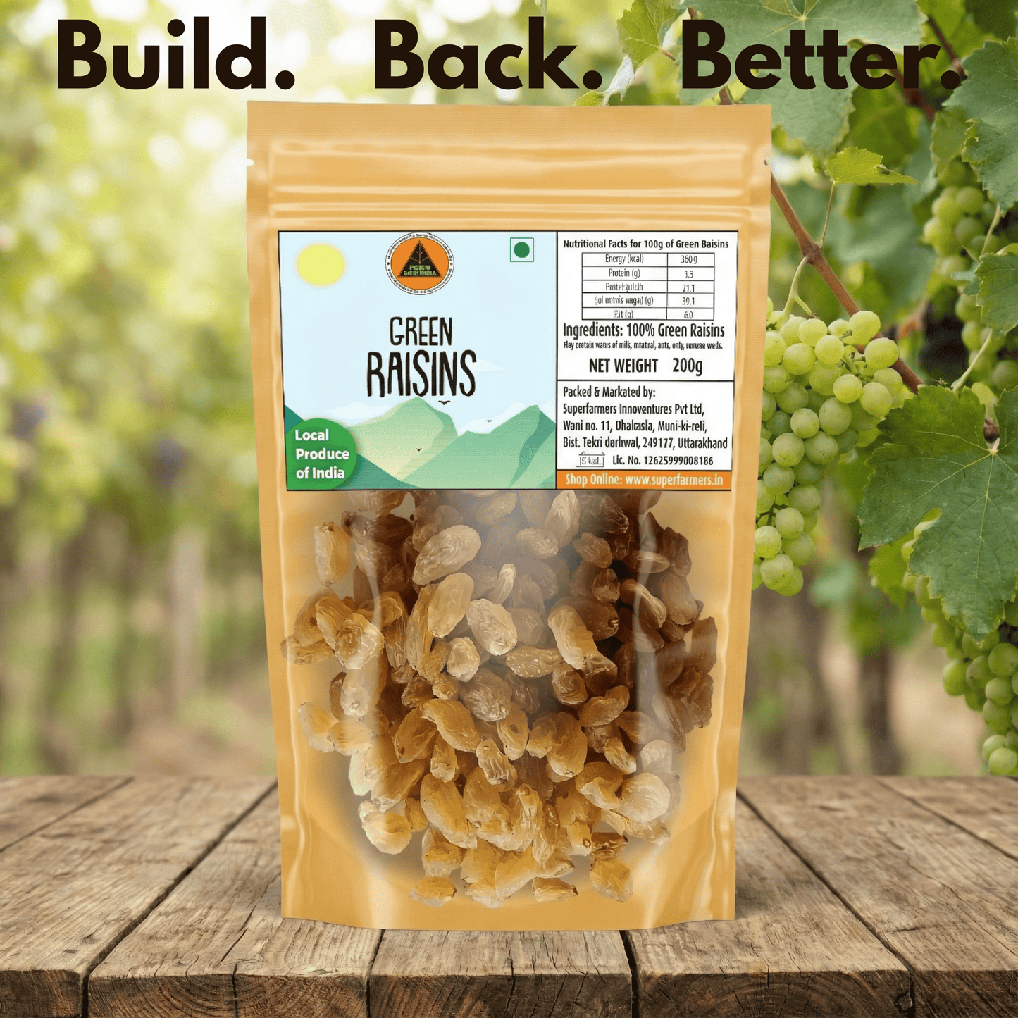 Superfarmers Premium Green Raisins (Kishmish) – 100% Natural Indian Harvest (200g / 500g)