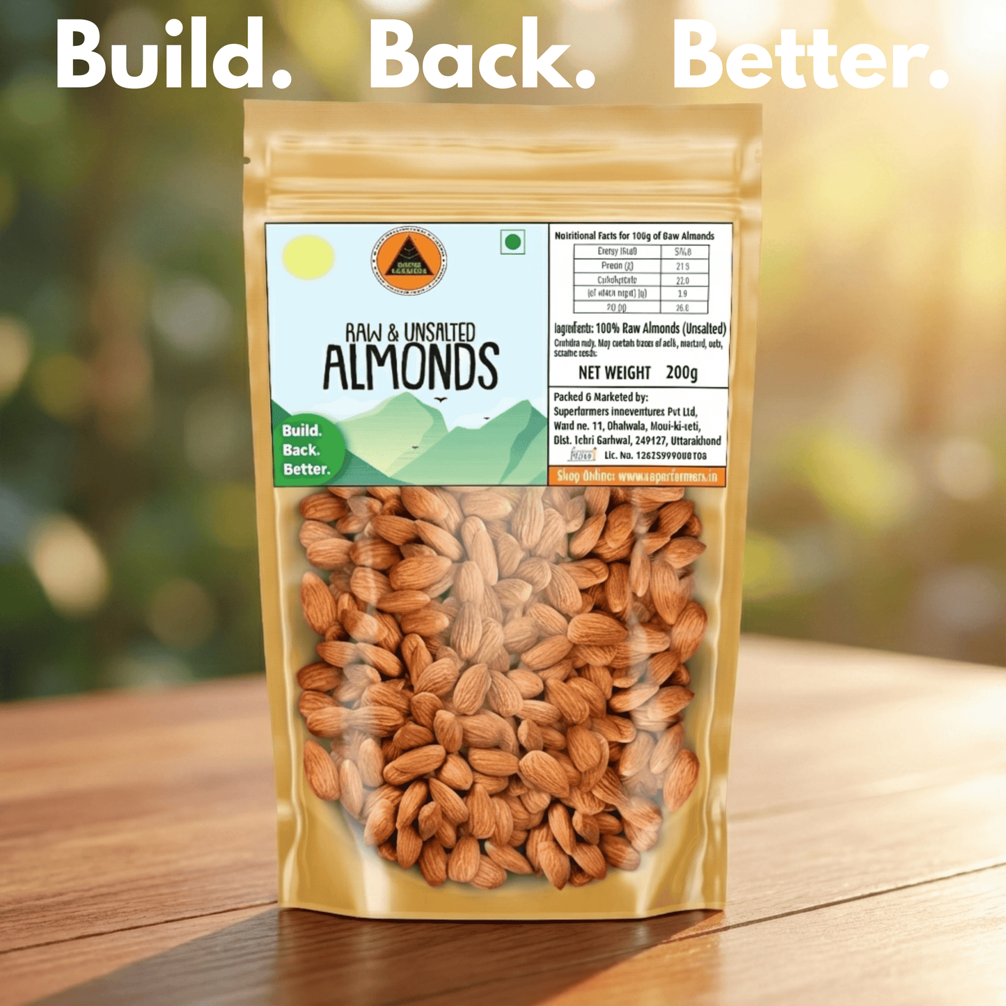 Superfarmers Raw & Unsalted Almonds – Premium Badam Kernels for Brain Health (200g / 500g)