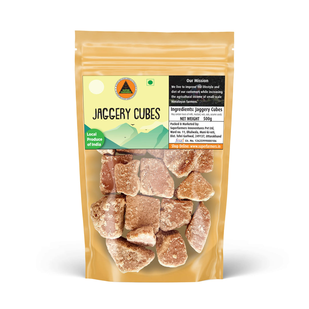Superfarmers Natural Jaggery Cubes (500g) | Chemical-Free Desi Gud Bites