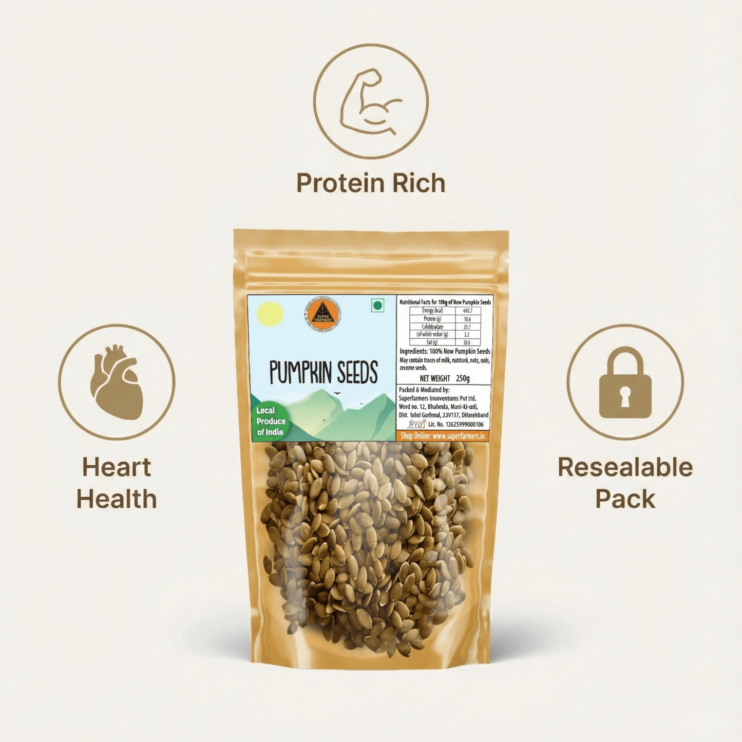 Superfarmers Premium Pumpkin Seeds (100g / 250g) – Nutrient-Dense Superfood for Snacking, Salads & Smoothies