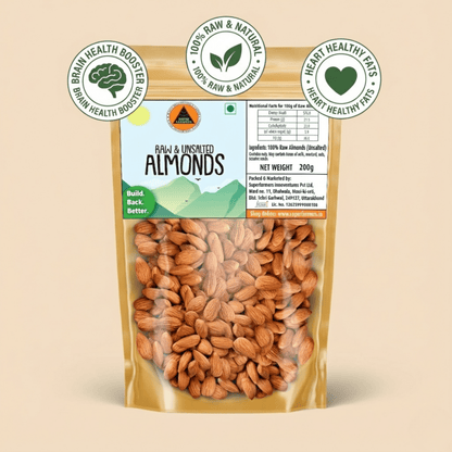 Superfarmers Raw & Unsalted Almonds – Premium Badam Kernels for Brain Health (200g / 500g)