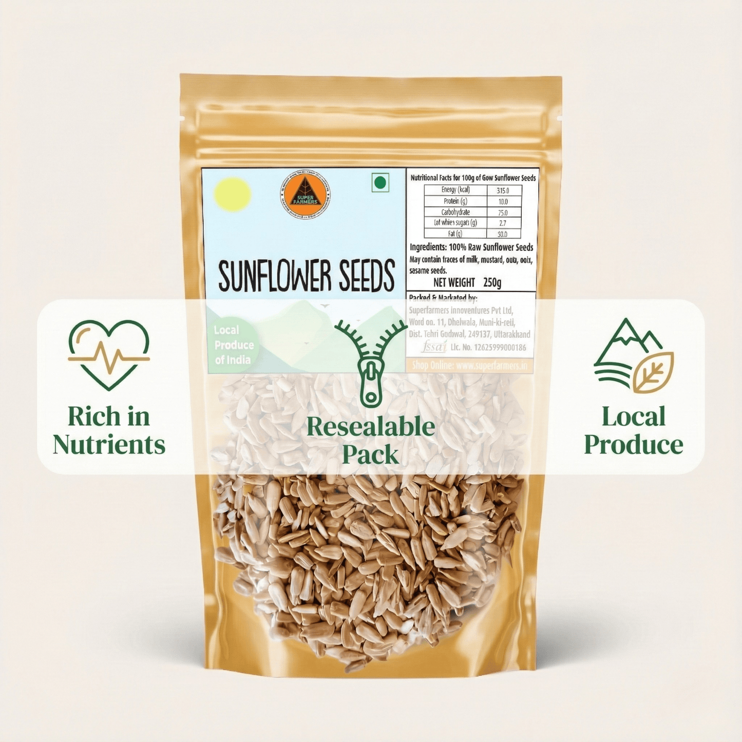 Superfarmers Raw Sunflower Seeds (100g / 250g) | Premium Local Indian Produce | Unroasted, Healthy Snack