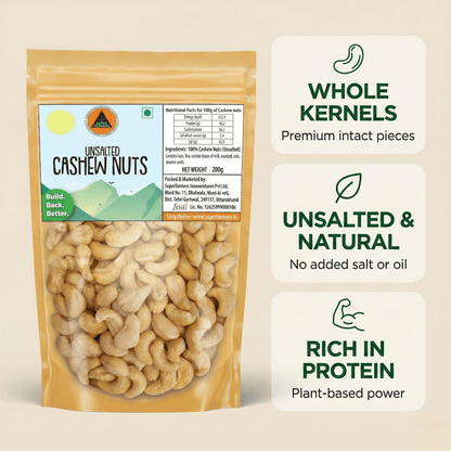 Superfarmers Unsalted Cashew Nuts – Premium Whole Kaju Kernels (200g / 500g)