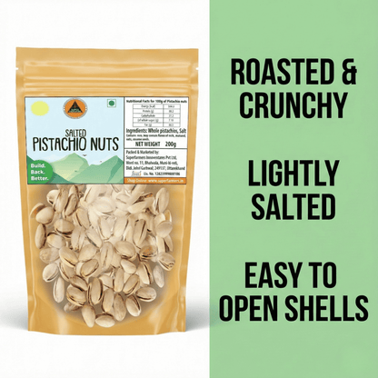 Superfarmers Salted Pistachio Nuts – Premium Roasted & Crunchy Pista (200g / 500g)