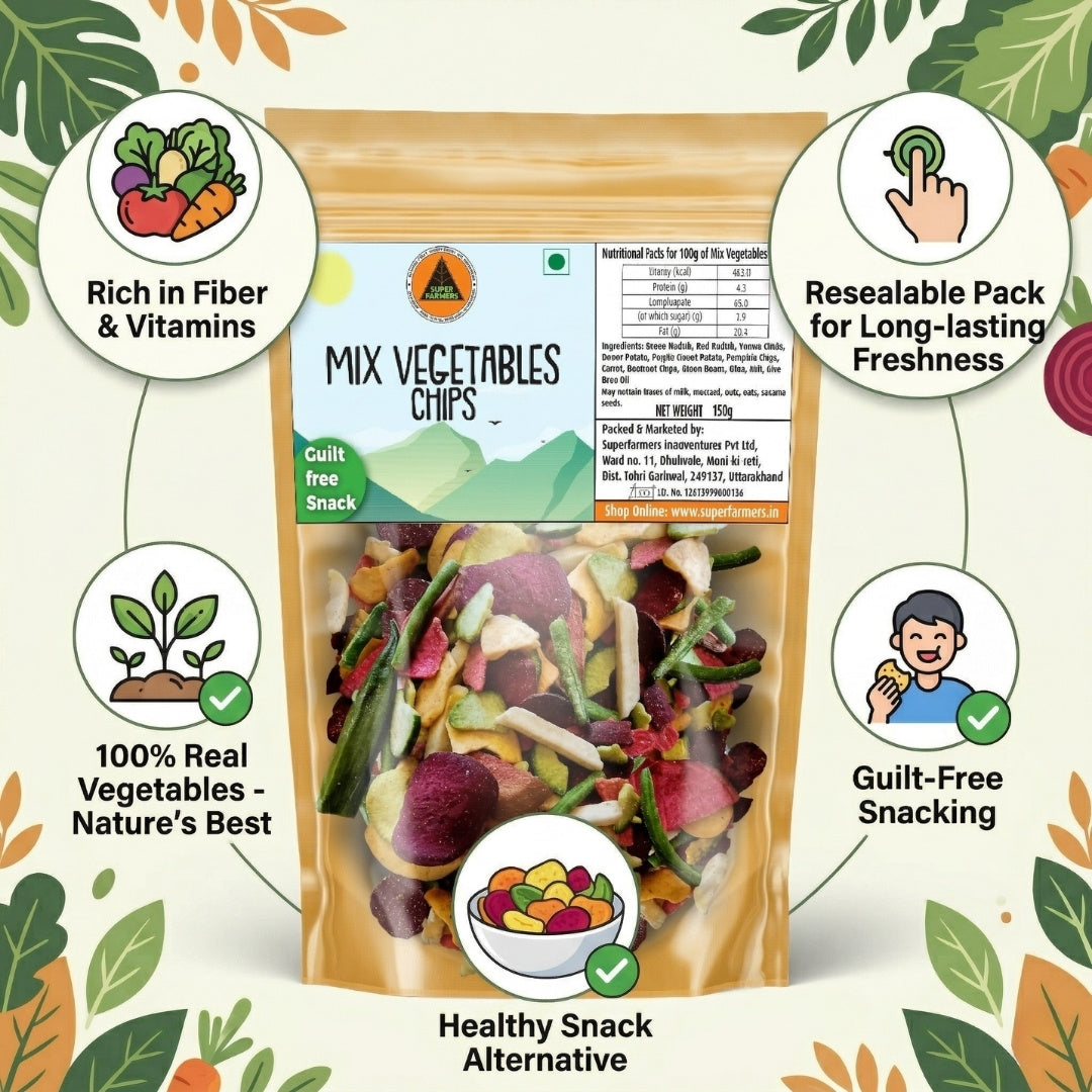 Superfarmers Mixed Vegetable Chips 150g – Guilt Free Snack | Healthy Veggie Snack