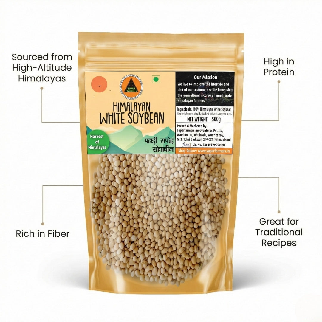 Superfarmers Premium Himalayan White Soybean (Pahadi Safed Soyabean) – Whole & Unpolished (500g)