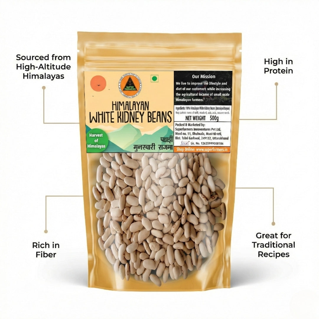 Superfarmers Premium Himalayan White Kidney Beans (Pahadi Munsiyari Rajma) – Unpolished (500g)