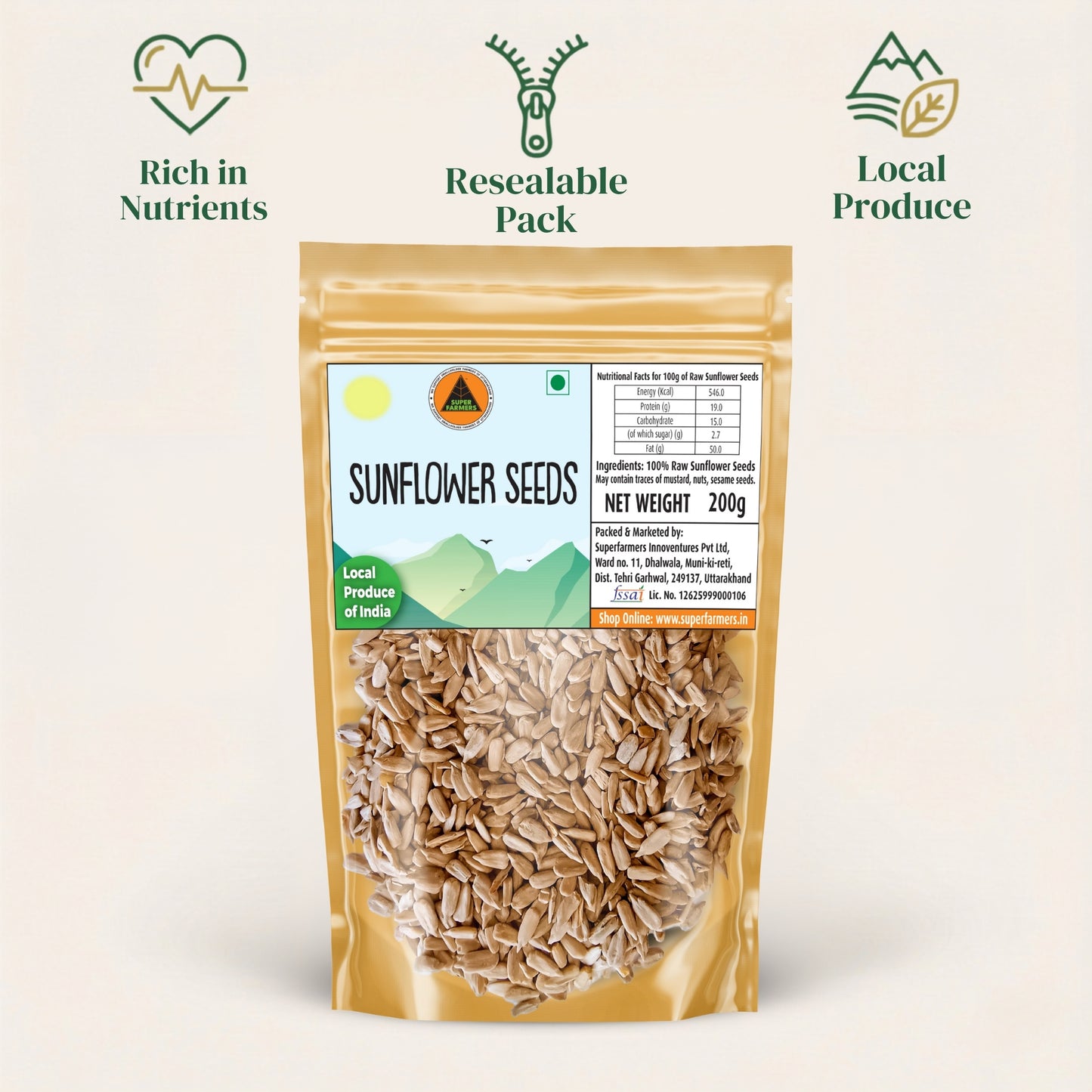Superfarmers Raw Sunflower Seeds (200g) | Premium Local Indian Produce | Unroasted, Healthy Snack