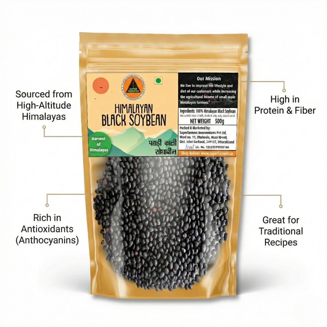 Superfarmers Premium Himalayan Black Soybean (Pahadi Kali Soyabean / Bhatt) – Whole & Unpolished (500g)