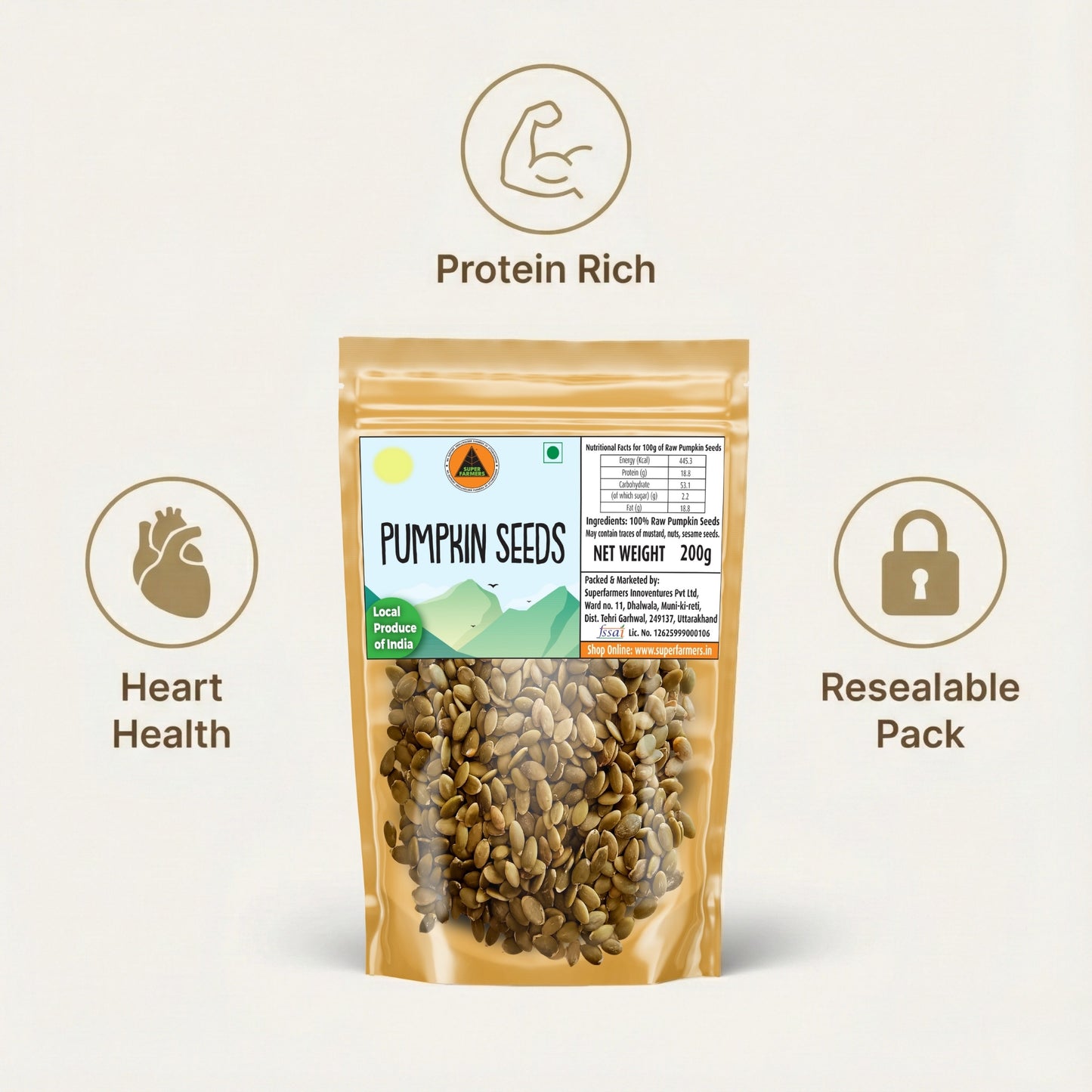 Superfarmers Premium Pumpkin Seeds (200g) – Nutrient-Dense Superfood for Snacking, Salads & Smoothies
