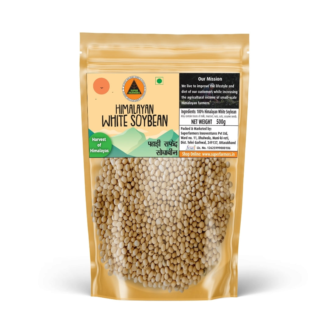 Superfarmers Premium Himalayan White Soybean (Pahadi Safed Soyabean) – Whole & Unpolished (500g)