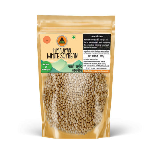 Superfarmers Premium Himalayan White Soybean (Pahadi Safed Soyabean) – Whole & Unpolished (500g)