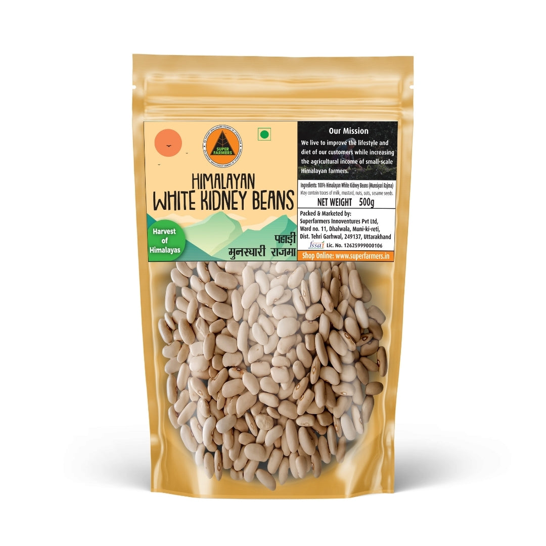 Superfarmers Premium Himalayan White Kidney Beans (Pahadi Munsiyari Rajma) – Unpolished (500g)