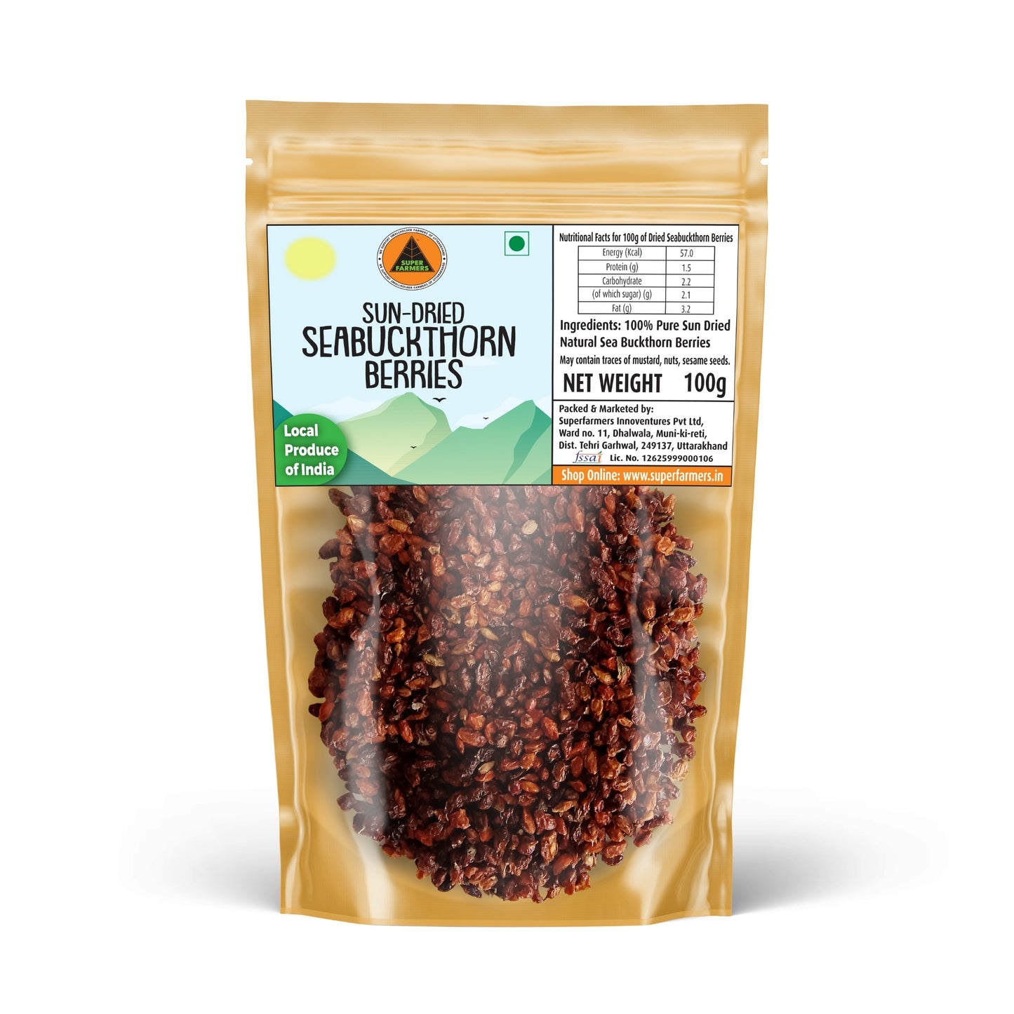 Superfarmers Premium Sun-Dried Seabuckthorn Berries – Pure & Natural, 100g