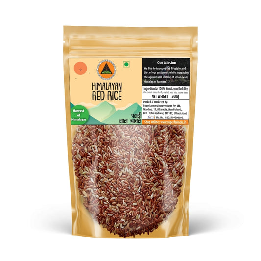 Superfarmers Premium Himalayan Red Rice (Pahadi Lal Chawal) – Unpolished & Whole Grain (500g)