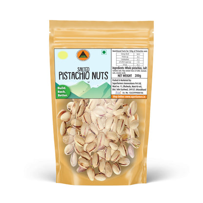 Superfarmers salted pistachio nuts 200g pack roasted pista