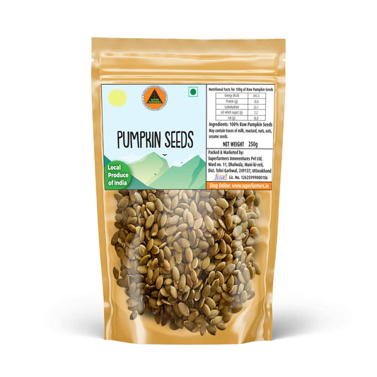 Superfarmers Raw Pumpkin Seeds 250g premium resealable pouch.