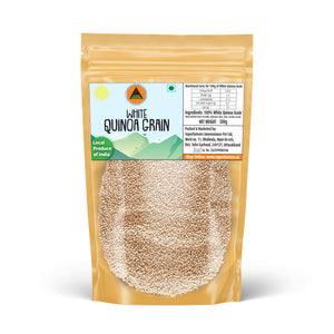 Superfarmers Premium White Quinoa Grain 500g stand-up pouch showing raw grains through the clear window.