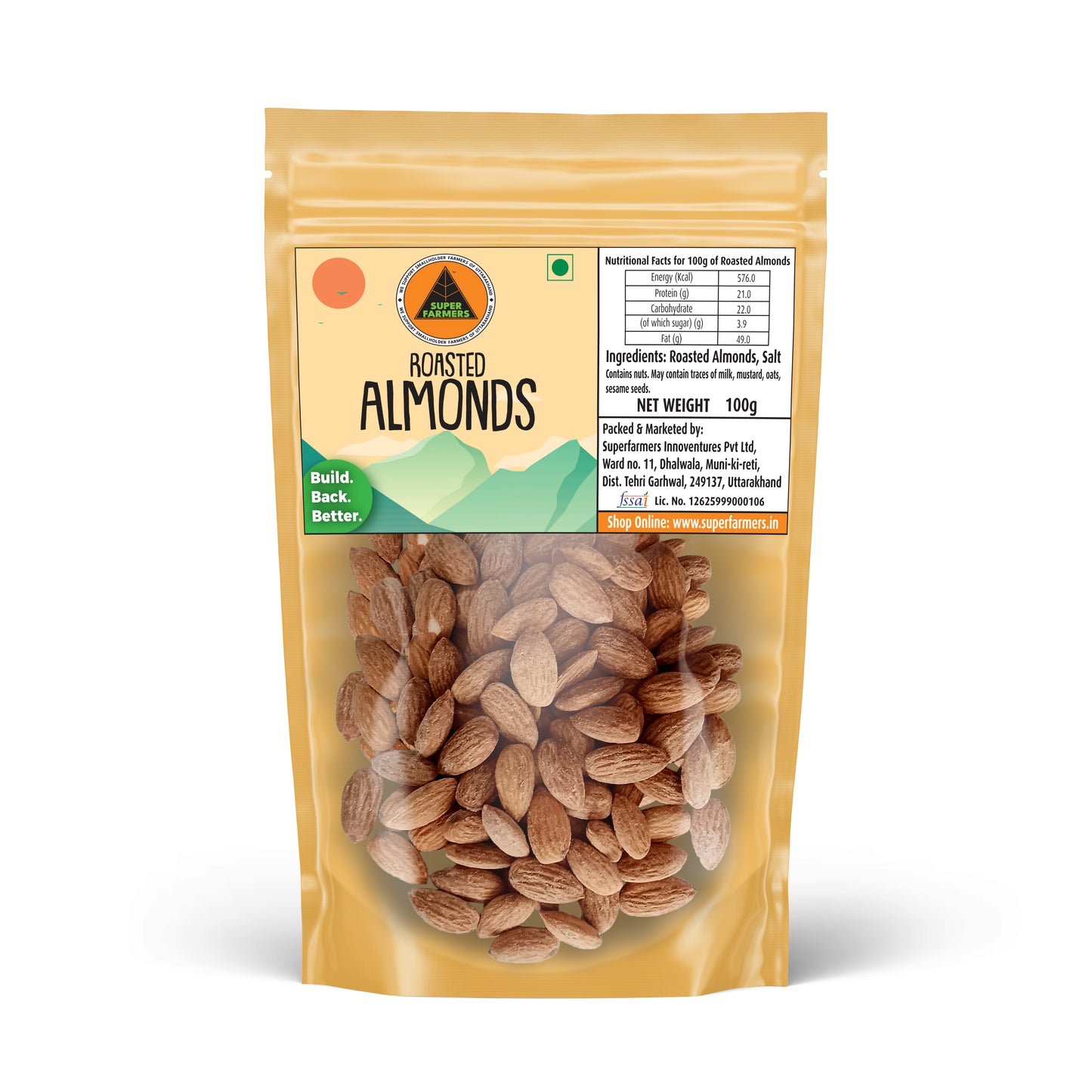 Superfarmers Roasted & Salted Almonds 100g – Crunchy & Nutritious
