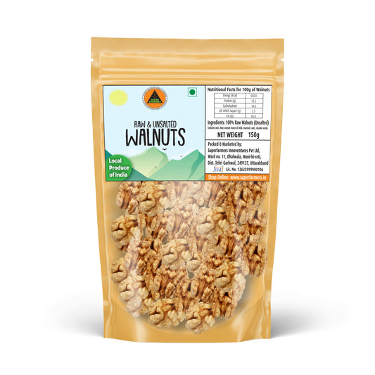 Superfarmers raw and unsalted walnuts kernels 150g pack Kashmiri produce