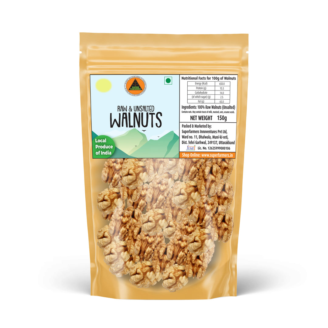 Superfarmers raw and unsalted walnuts kernels 150g pack Kashmiri produce